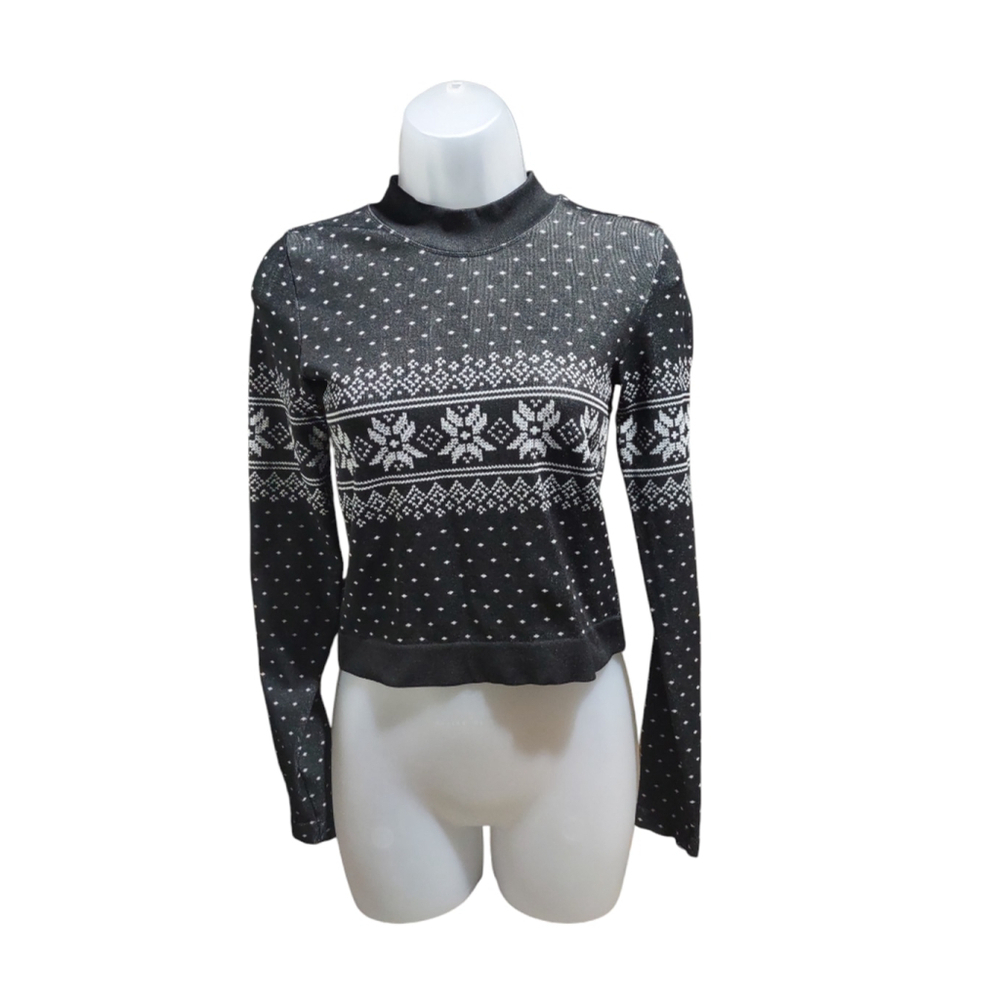 Avia Women's Mock Neck Cropped Top Black White Medium